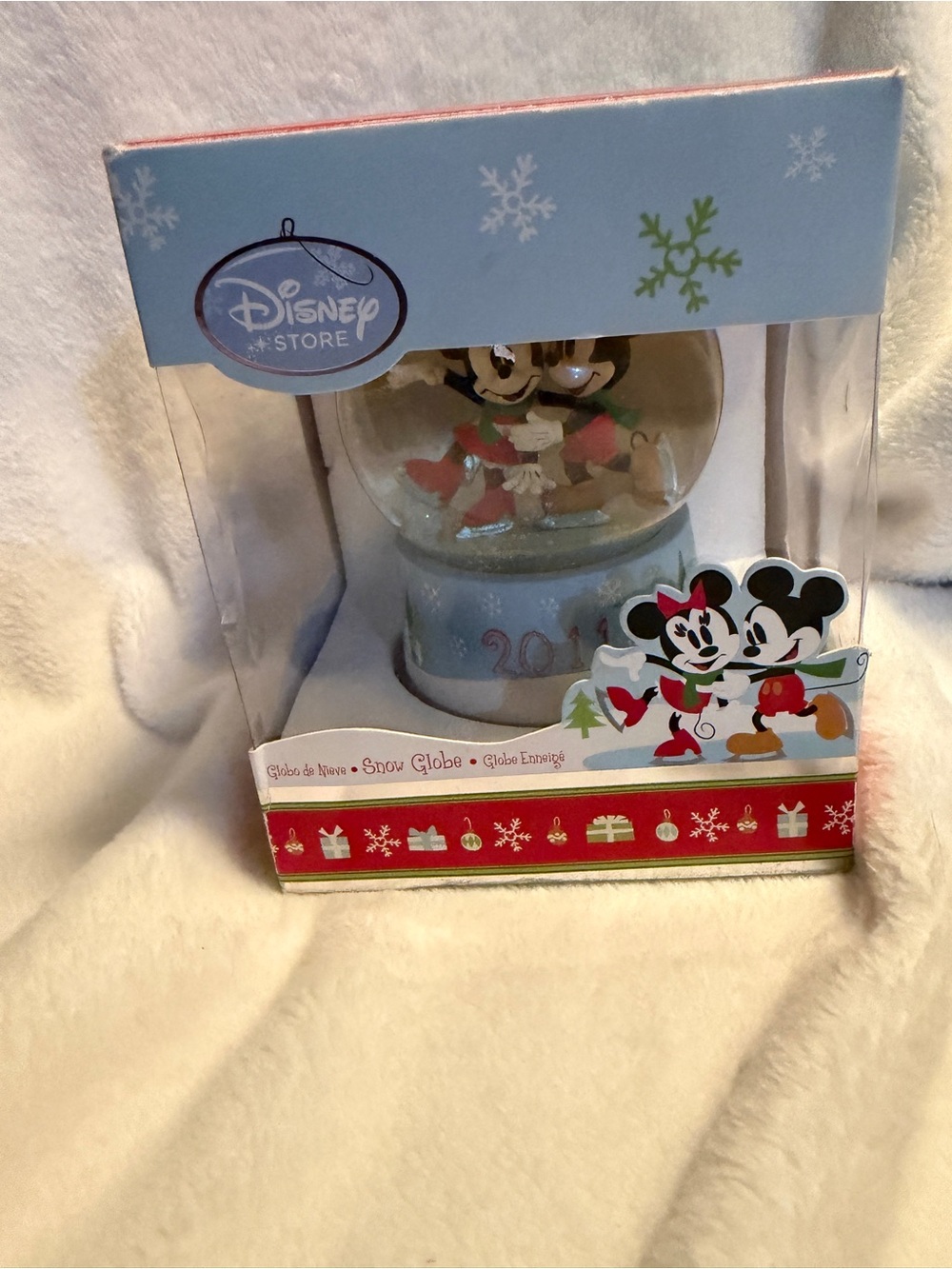 Disney Light Blue Mickey & Minnie Holiday Snow Globe